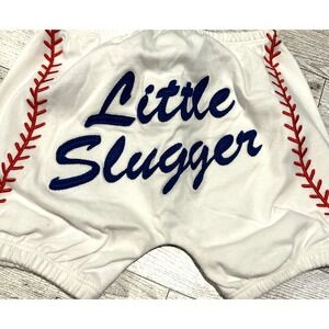 NWT MudPie Baby Boys Little Slugger Embroidered Baseball Shorts Bloomers 0-6 Mos